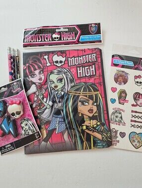 Monster High School Stretch Book Cover, Eraser, Pencils & Temp Tattoo Gift Set